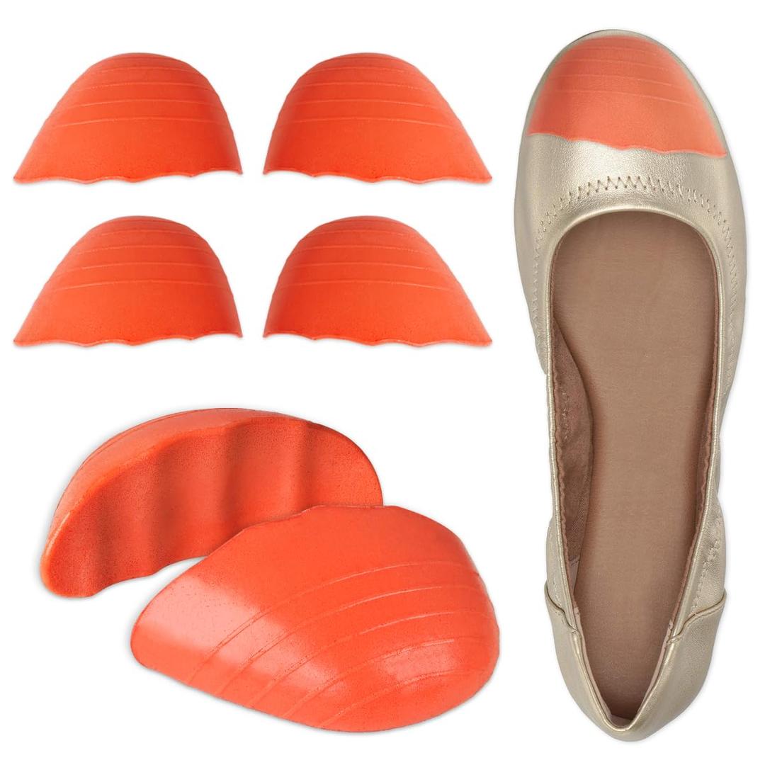 Shoe Filler Inserts for Loose Shoe, Toe Cushion Fillers Make Shoes Fit, Half-Size Insoles Adjust Shoe Too Big for High Heels, Dress Shoes, Casual, Flats 2 Pairs (Orange - Round)