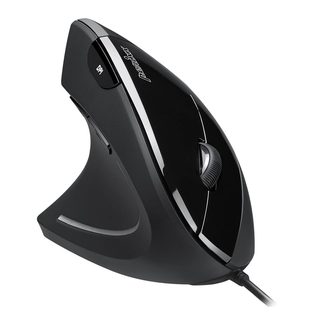 PerixxPerimice-513L Wired Vertical Ergonomic Mouse with 2 DPI, 6 Button Optical Ergo Mouse with 2 Level DPI Switch 1000 1600, Left Handed, Black