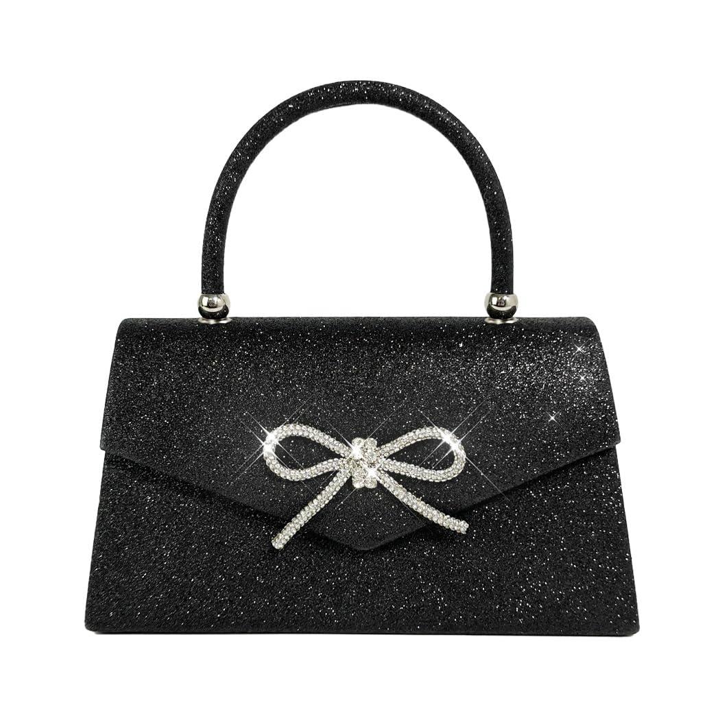 TrisapuWomens Evening Bag Sparkly Bow Clutch Purse Wedding Party Purses Glitter Rhinestone Cocktail Prom Handbags