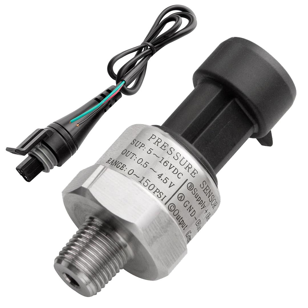 150 Psi Fuel Oil Pressure Transducer Sensor Sender 1/8" -27 NPT Thread with Harness Kit for Oil Fuel Air Water, Stainless Steel 0-150 Psi Sensor Pressure Transmitter