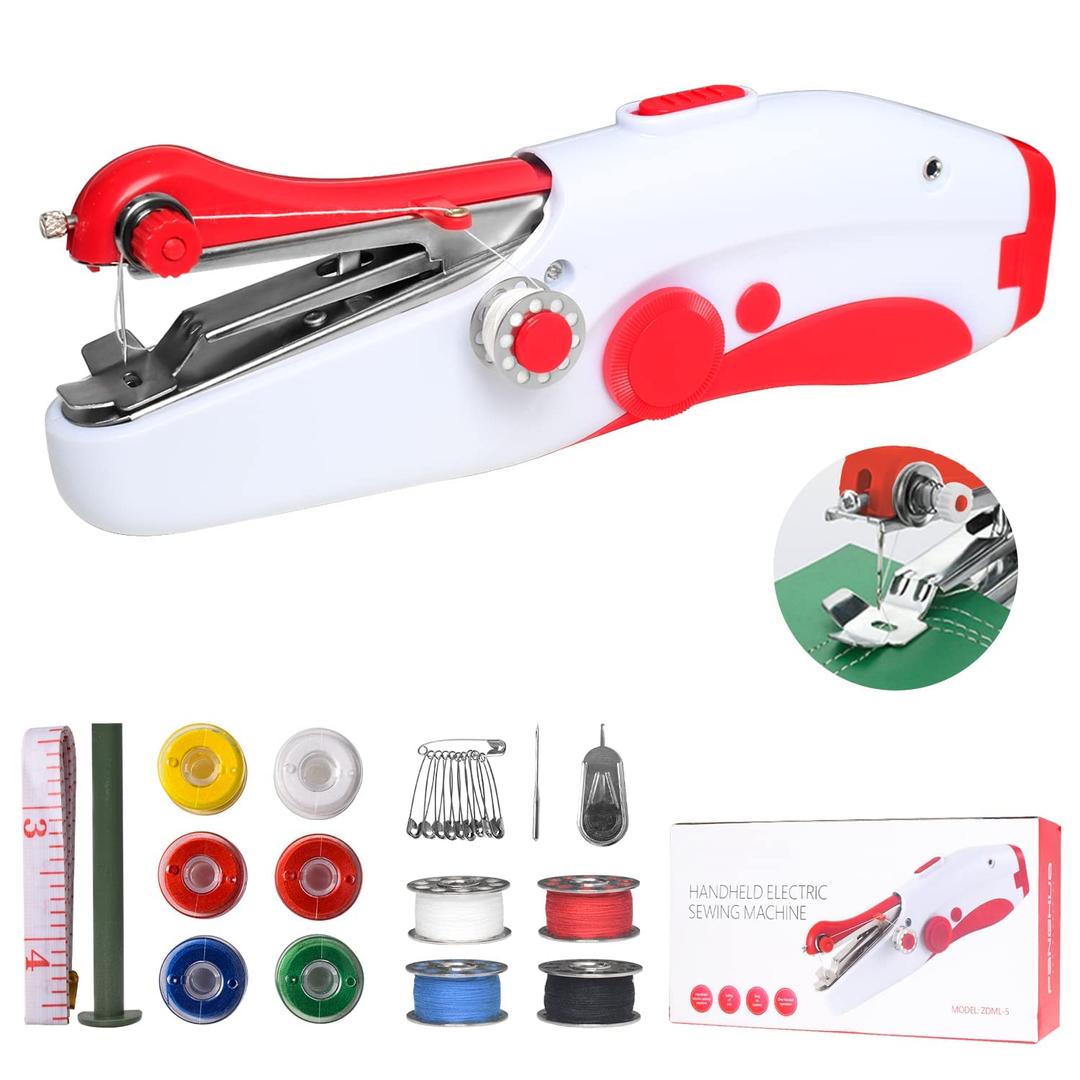 KASTWAVE Handheld Sewing Machine, Hand Sewing Tool with Sewing Kit Mini Portable Sewing Machine Home Quick Repair and Sewing Craft Essentials Easy to Use and Fast Sewing (Red)