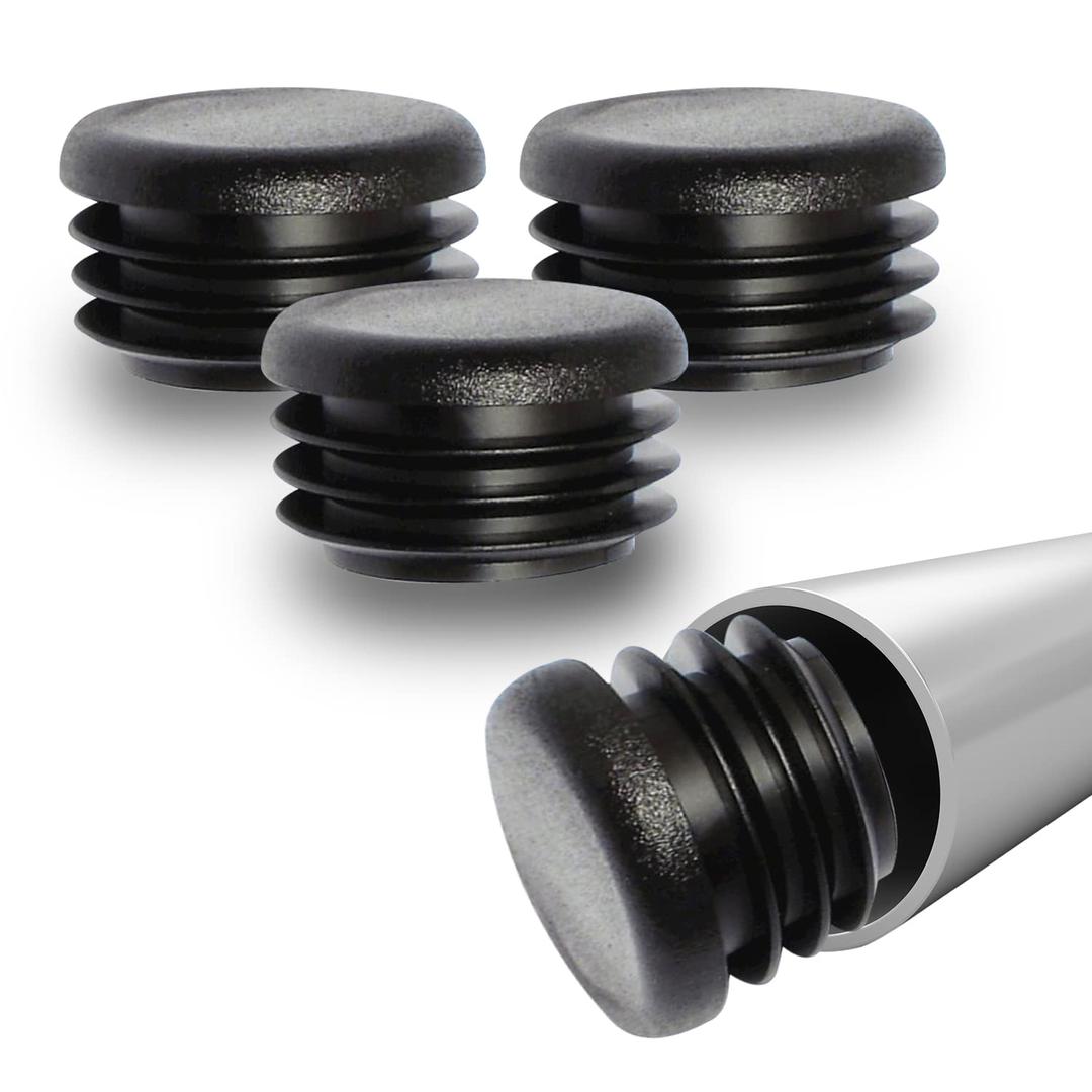 Prescott Plastics 1" Inch (25.4 mm) Round Plastic Hole Plugs, Inserts, Black End Caps for Metal Tubing, Hardware Plug, Fences, Glide Protection from Chair Legs and Furniture - Pack of 4