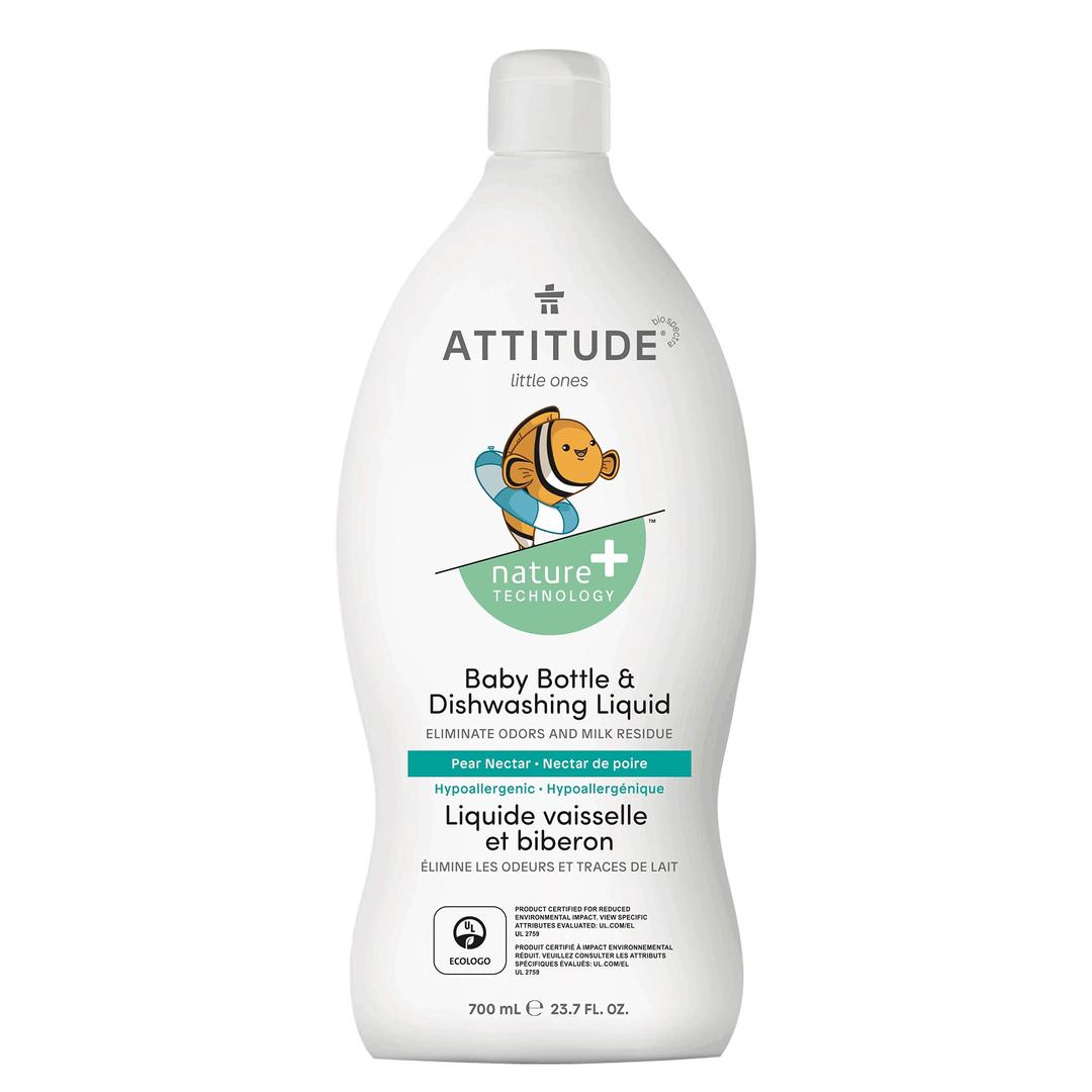 ATTITUDEBaby Dish Soap and Bottle Cleaner, EWG Verified Dishwashing Liquid, No Added Dyes or Fragrances, Tough on Milk Residue and Grease, Vegan, Pear Nectar, 23.7 Fl Oz