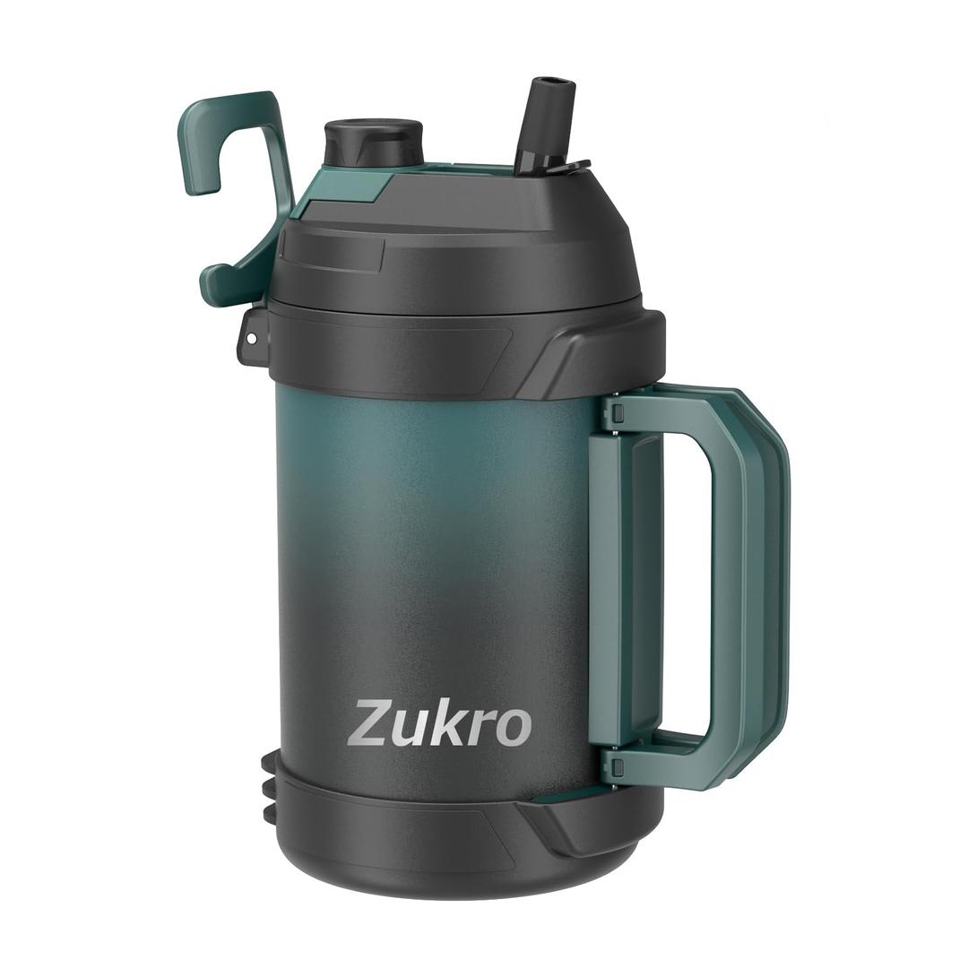 Zukro 1 Gallon Water Jug, Large One Gallon Triple Wall Insulated Stainless Steel Sport Water Jug With Straw Lid & Spout, Keep Cold 48 Hours, No Sweat 128 oz Wide Mouth Water Bottle For Outdoors & Gym