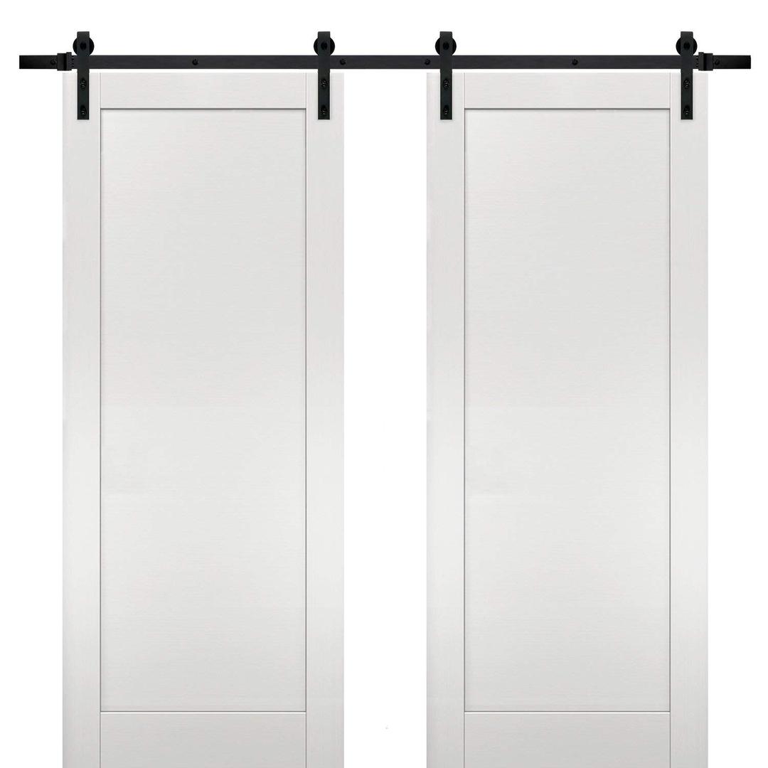 Sliding Double Barn Doors 60 x 84 with Hardware | Quadro 4111 White Ash | Top Mount 13FT Rail Hangers Sturdy Set | Modern Solid Panel Interior Hall Bedroom Bathroom Door