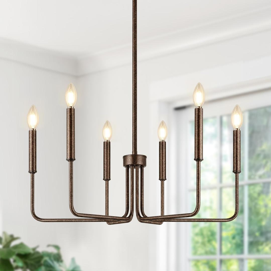 Rustic Black Chandelier, 6-Light Antique Farmhouse Chandelier for Dining Room Lighting Fixtures, Vintage Candle Pendant Light Fixtures Chandeliers for Dining Room Bedroom, Foyer and Living Room