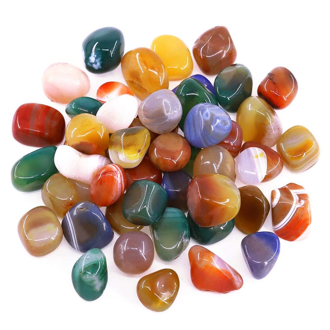 Hilitchi Mixed Agate Stone Tumbled Stones for Plants Cacti & Succulents Bedding, Vase Filler, Landscape Bottom Decoration (about 1lb(455g)/Bag)