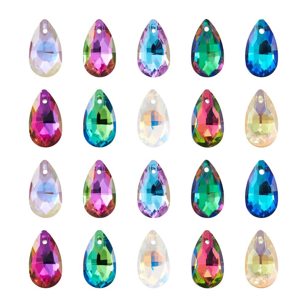 Pandhall 100Pcs Faceted Crystal Glass Beads Hanging Pendants AB Color Plated for Bracelet Making (Teardrop-Mixed Color)