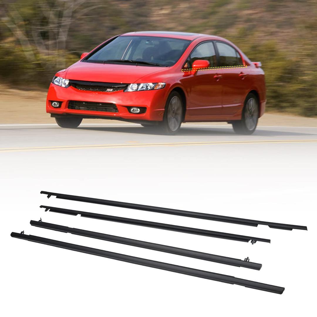 ZONFANT 4 Pcs Car Outer Door Window Moulding Trim Weatherstrip Seal Belt Compatible with Honda Vehicle Civic 2006-2011, Replace#72410-SNA-A01 72450-SNA-A01 72950-SNA-A01 72910-SNA-A01