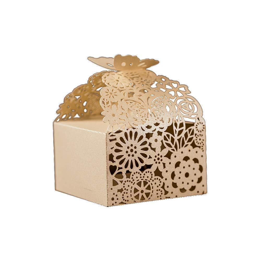 50pcs Laser Cut Butterfly Favor Boxes, 2.6" x 2.6" x 1.6" Floral Favor Boxes, Party Favor Boxes Party Favor Gift Boxes for Bridal Shower Anniversary Wedding Party Favor, Ivory