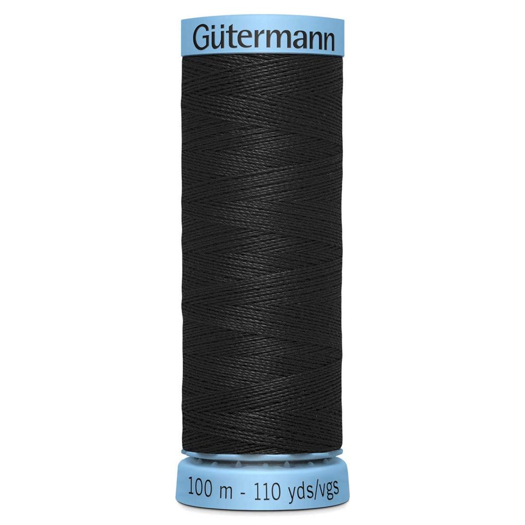 Original Guetermann Silk Sewing Thread; 110 yards/100 meters, Color 000 (black)