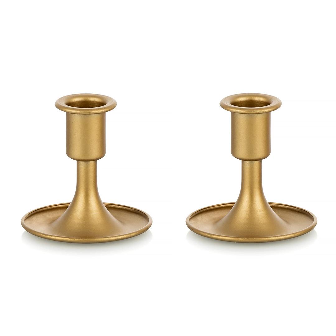 Candlestick Holders Taper Candle Holders, Romadedi Gold Candle Stick Candle Holder for Table Centerpiece, Wedding Reception, Festive Christmas Mantel Decoration or Home Decor, Set of 2