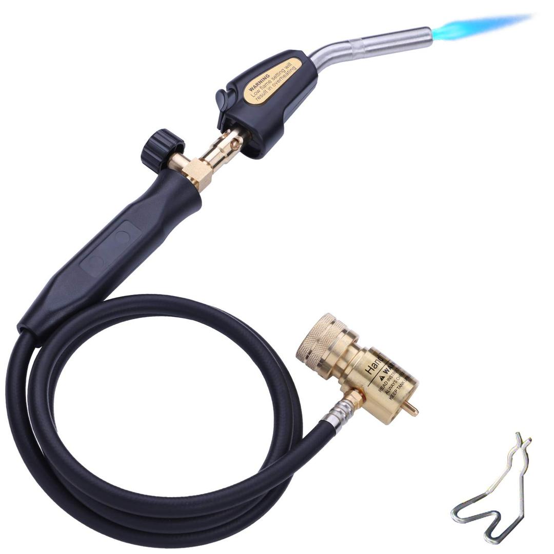 Propane Torch Hand Hose, Mapp Gas Torch,Welding Torch,Hose Length 1.5M/60"Maximum Operating Temperature 1900℃/3600℉-with Hook (Quick ignition with valve Style)