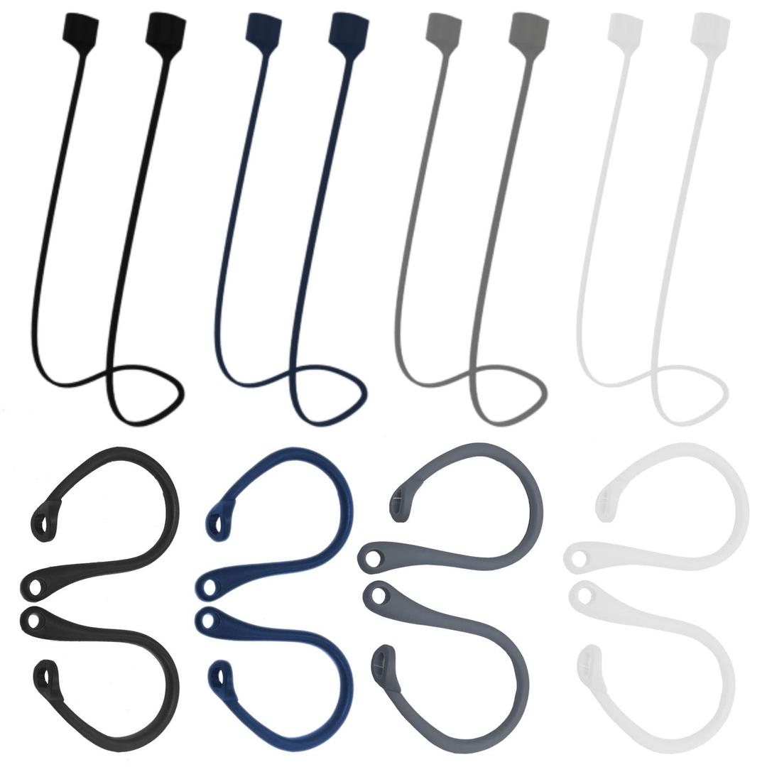 4 Pairs Ear Hooks for Earphones, with 4 Pcs Earphone Anti Lost Strap Silicone Anti-Lost Wire Anti-Lost Cord of Wireless Earphones Ear Hooks Earphone Loops Replacement Ear Hooks for Sports Running