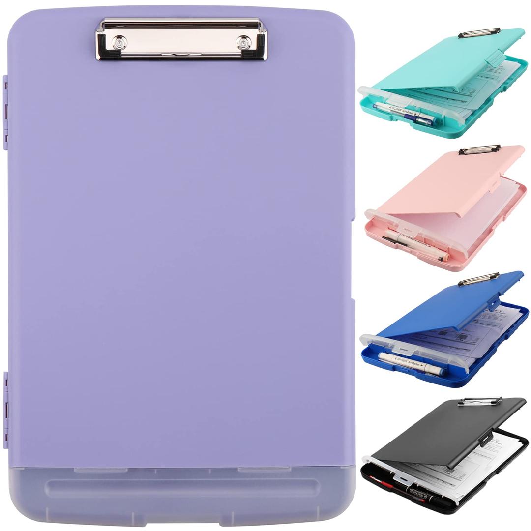 Clipboard with Storage, A4 Binder Nursing Clipboards with Pen Holder, Heavy Duty Storage Clipboard with Low Profile Clip, Clipboard Folder Side-Opening, Smooth Writing Clip Board (Light Purple)