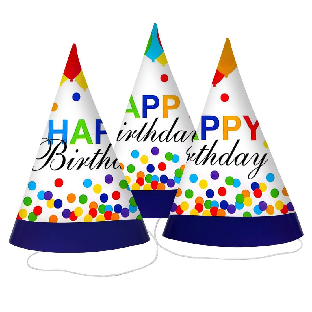 MARKQ Happy Birthday Cone Hats | 9 inches Blue Birthday Party Hats for Adults, Kids | Birthday Party Supplies and Decorations [6 Pack]