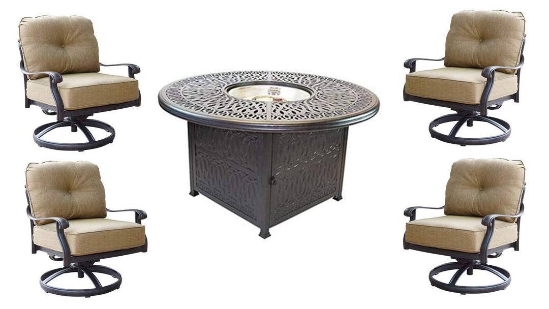 Theworldofpatio Elizabeth Cast Aluminum Powder Coated 5pc Deep Seating Set with 52" Firepit with Enclosure - Antique Bronze