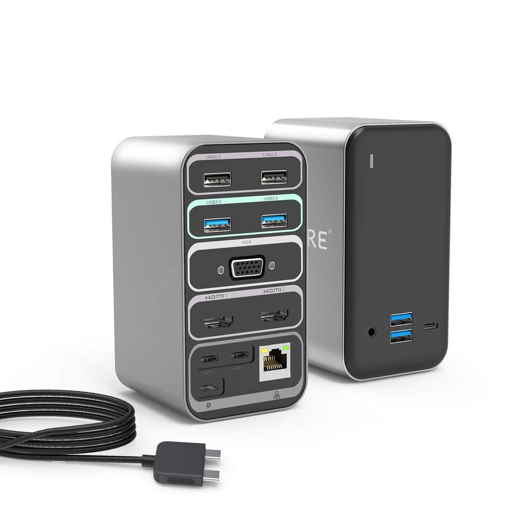 MacBook Pro Docking Station, Lyare USB C Docking Station with Dual USB C 4K HDMI Hub, USB3.0 / 2.0, Type C, VGA, Ethernet, SD TF Card Reader Port, MacBook Air Docking Station