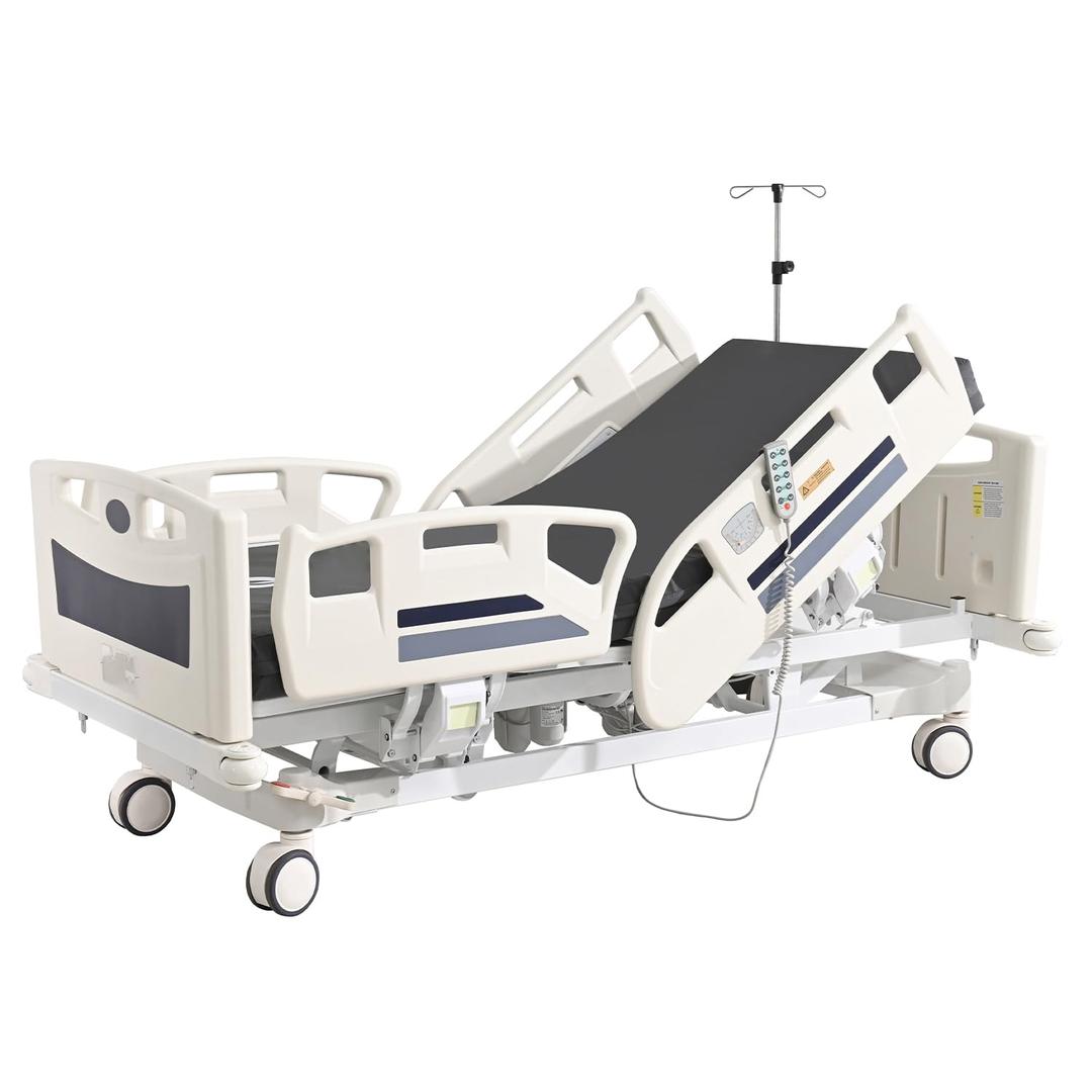 Premium 5 Function Full Electric ICU Hospital Bed with 4.7" Mattress for Home Use-17.7" - 29.5" Height Range-CPR One-Click Recovery-5" Casters, 530LBS Loading, Adjustable Medical Bed Frame-Navy