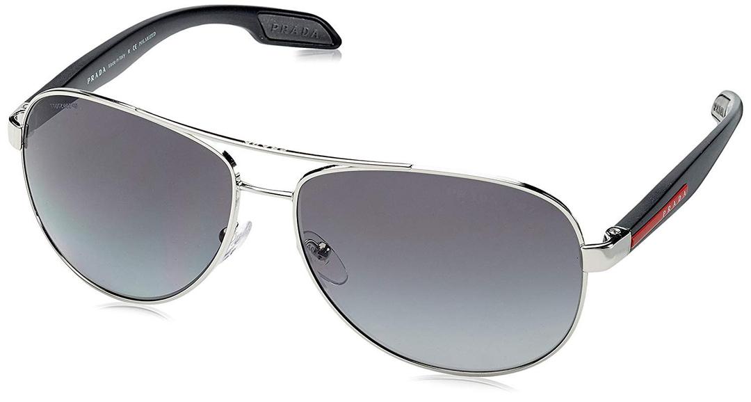 Prada Linea Rossa Lifestyle PS 53PS 1BC5W1 Steel Metal Aviator Sunglasses Grey Gradient Polarized Lens