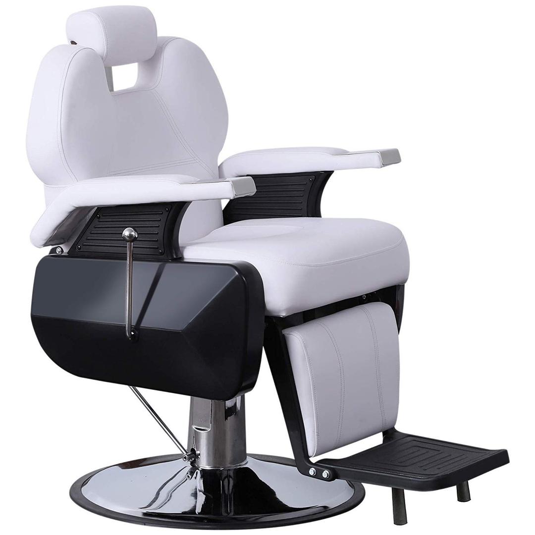 BarberPub Heavy Duty Reclining Barber Chair All Purpose Hydraulic Salon Chair for Barbershop Stylist Tattoo Chair 2687 (White)