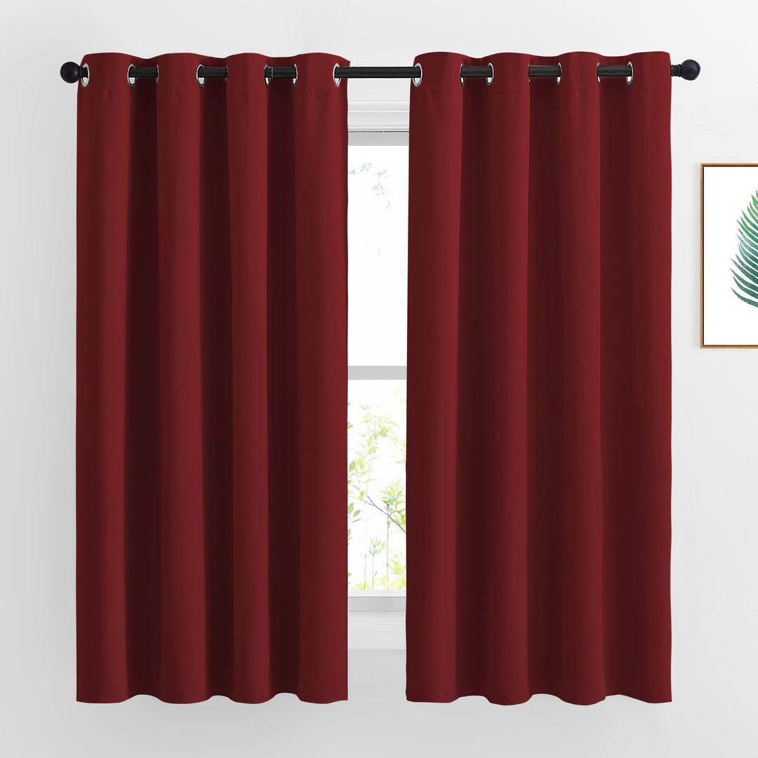 NICETOWN Burgundy Red Blackout Draperies Curtains - Thermal Insulated Solid Grommet Blackout Curtains/Panels/Drapes for Present (1 Pair, 52 by 63-Inch)