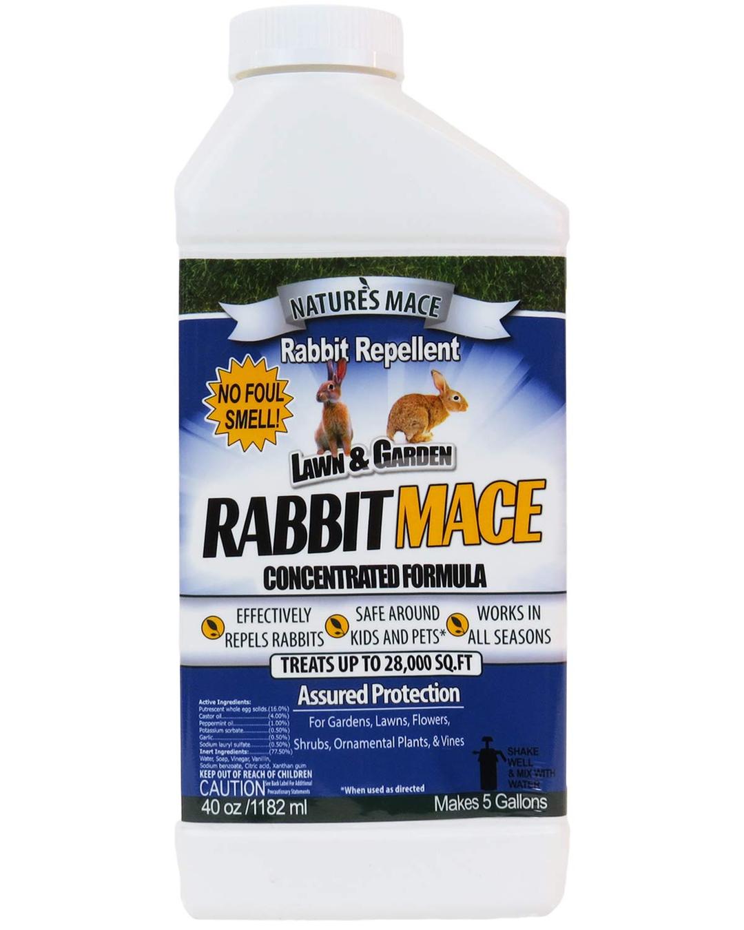 Nature's MACE Rabbit Repellent 40oz Concentrate/Covers 28,000 Sq. Ft. / Rabbit Repellent and Deterrent/Keep Rabbits Out of Your Lawn and Garden/Safe to use Around Children & Plants