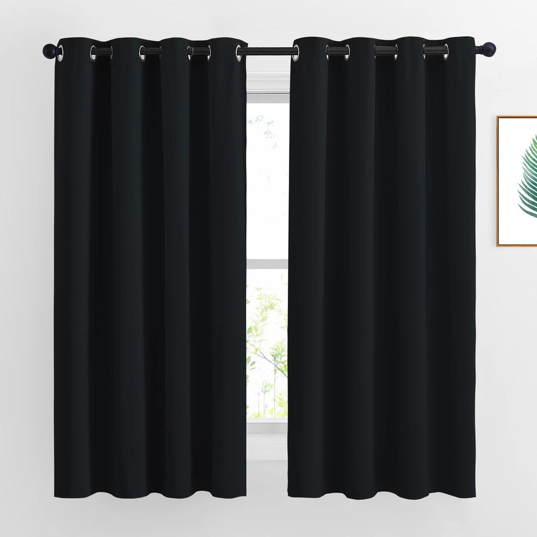 NICETOWNBlackout Curtains 63 inch Length 2 Panels Burg - Easy Care Solid Thermal Curtains Grommet Blackout Window Treatments for Bedroom/Kids Room (W52 x L63, Black)