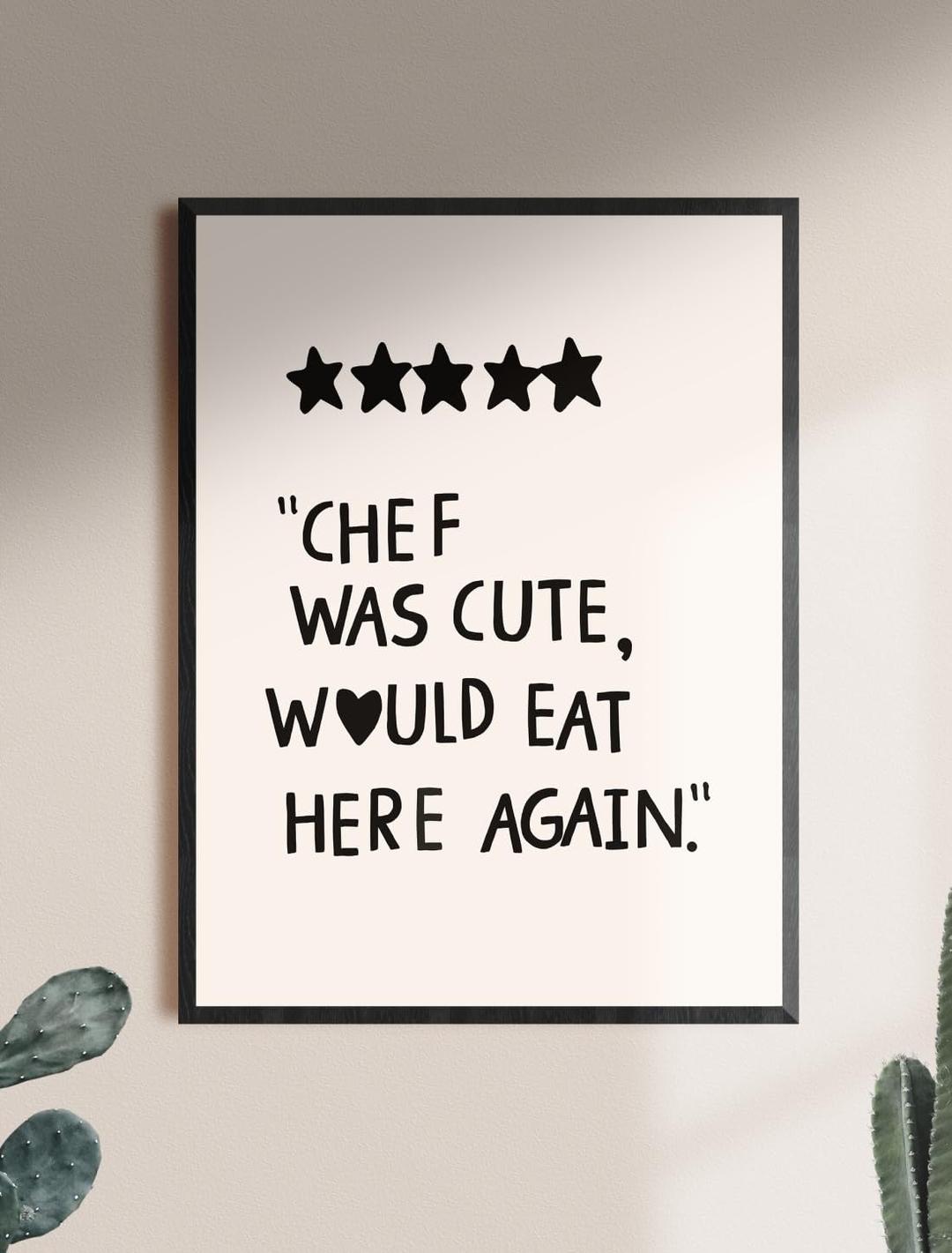 MINI ZOZI Kitchen Wall Art Decor 12X16 Canvas Trendy Large Chef Was Cute Would Eat Here Again Poster Prints Food Quotes Heart Decoration Aesthetic Dorm Room Walls Print Big Posters Black