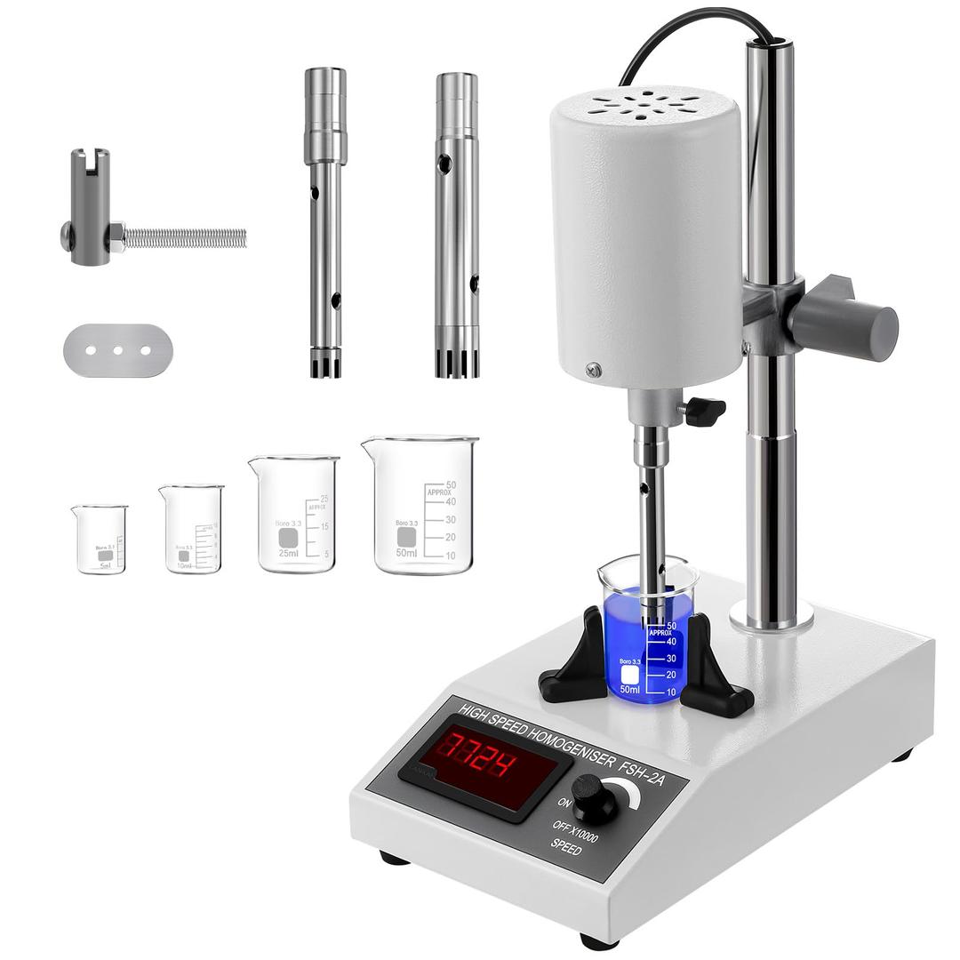 High Speed Homogenizer with Adjustable Speed 8000-22000 RPM use for Lab Disperser Emulsifier,Equipped with Two Homogenizer Heads and Suitable for US Standard 110V Voltage