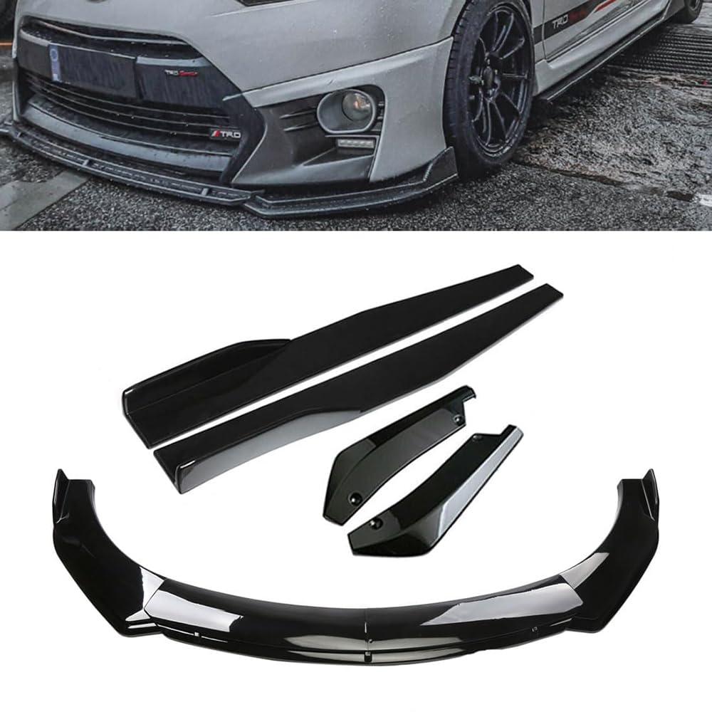 Glossy Black 69"-73" Adjustable Car Front Bumper Lip Splitter Chin Spoiler Body Kit with 29" Side Skirt Extension Rocker Panel and Rear Bumper Lip Diffuser Compatible Most Sedan Vehicles