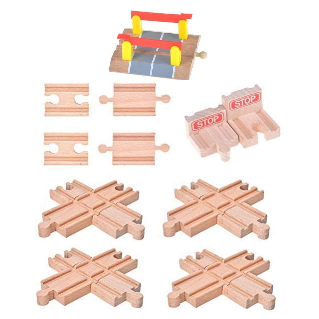 11 Pack Wooden Train Tracks Sets Toys,Male-Male Female-Female Bump Track,Crossing Bridge Train Track Toys,Cross Track and Stop Track Compatible with All Major Brands,Railroad Toy Accessories