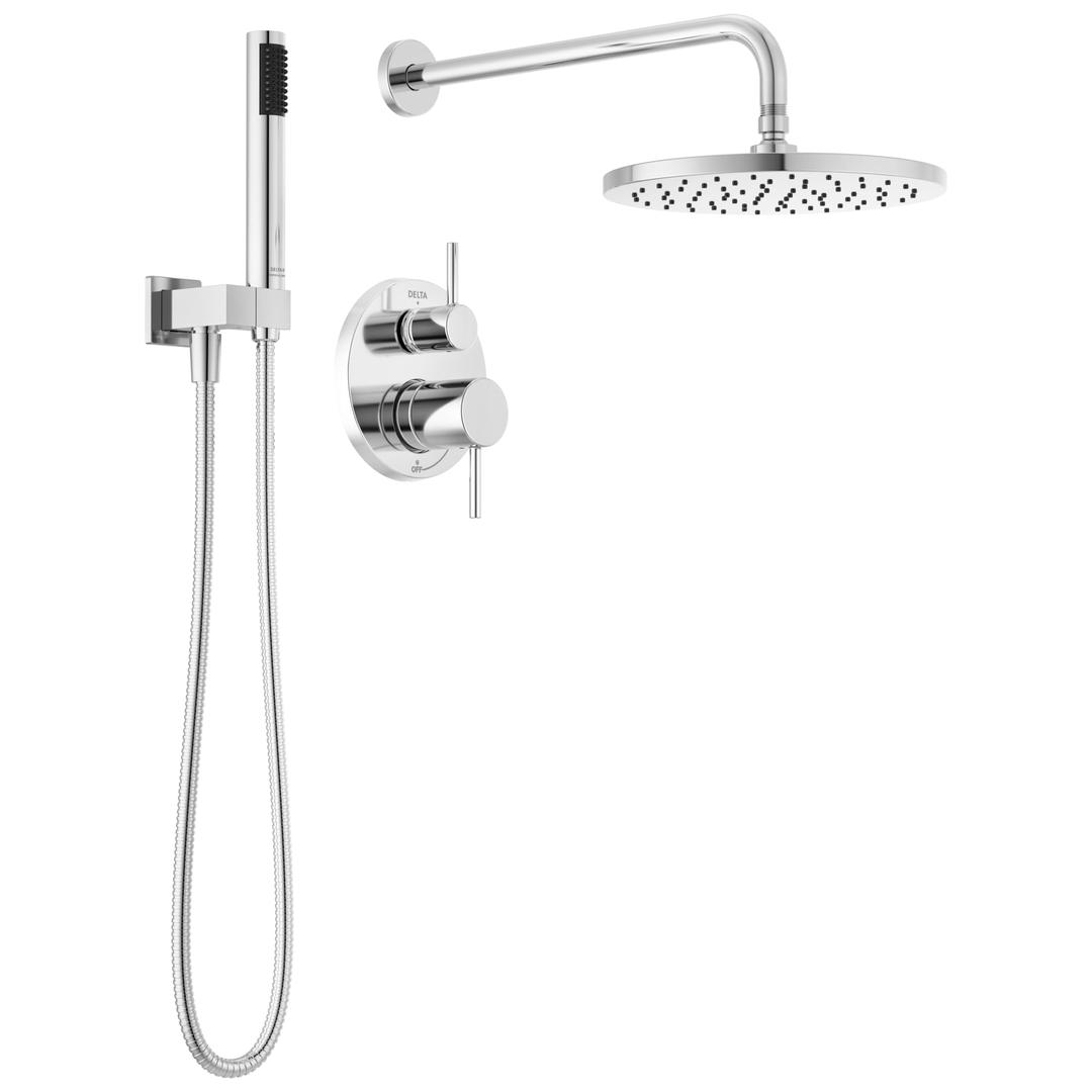 DeltaFaucet Modern Raincan 2-Setting Round Shower System Including Rain Shower Head and Handheld Spray Chrome, Rainfall Shower System Chrome, Shower Valve and Trim Kit, Chrome 342702