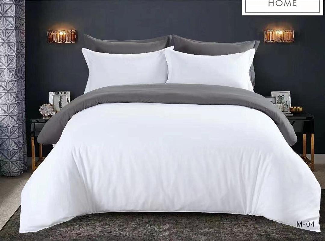 MMM King Size Cotton Bedsheet - Set of 6 Pieces (White& Gray)