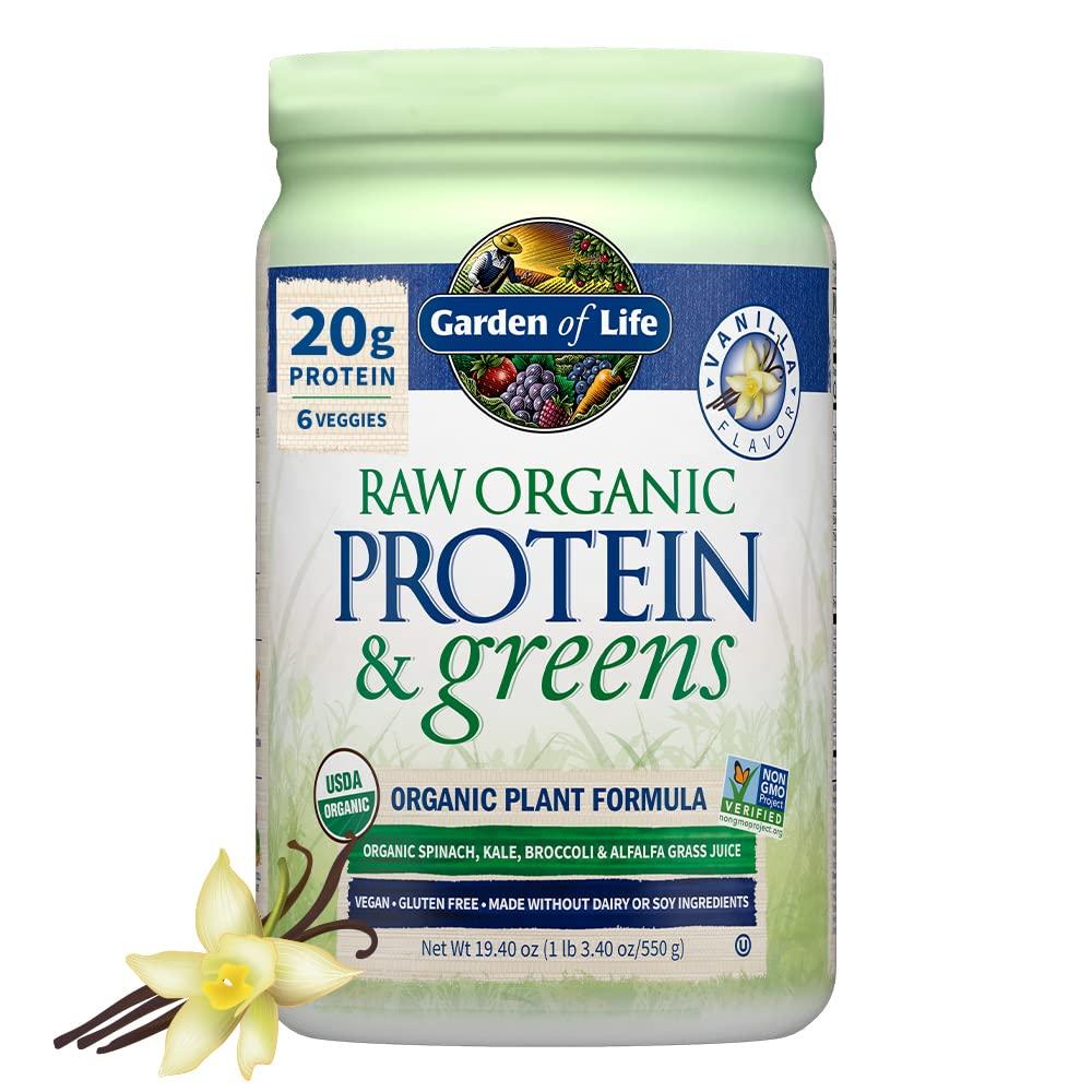 Garden of LifeRaw Organic Protein & Greens - Vanilla - Vegan Protein Powder for Women and Men, Plant Protein, Pea Protein, Greens & Probiotics - Dairy Free, Gluten Free Low Carb Shake, 20 Servings