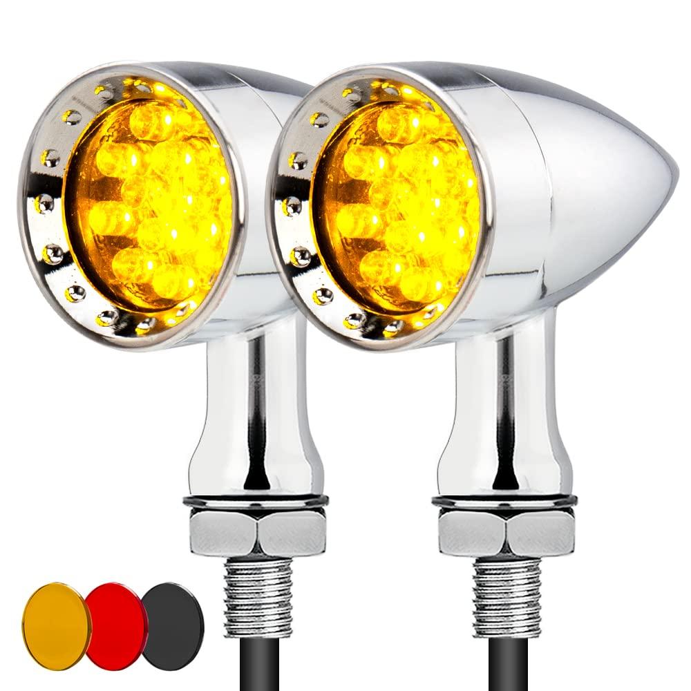 LED Bullet Turn Signals Lights Motorcycle Front Rear Indicator Universal Blinkers Compatible for Harley Davidson Cruiser Iron Softail Street Bike Honda Shadow Kawasaki Vulcan（B#Chome-Amber）