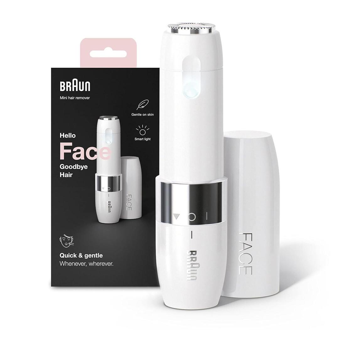 Braun Face Mini Hair Remover FS1000, Electric Facial Hair Remover for Women, Quick, Instant, Gentle, Painless, Smooth Skin, Glow On-The-Go, with Smartlight, for Upper Lips, Chin, Cheeks, Peach Fuzz