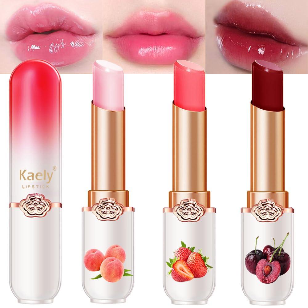 evpct 3Pcs Peach Strawberry Black Red Cherry Lip Balm Color Changing Lipstick Set PH Mood Magic Lipstick Long Lasting waterproof 24 hours labiales magicos pintalabios permanente 24 horas originales