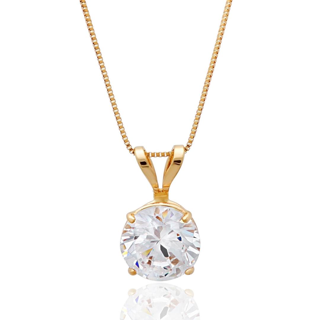 MAX + STONE14k Gold 8mm Round Solitaire Cubic Zirconia Pendant Necklace for Women with 18 Inch Box Chain