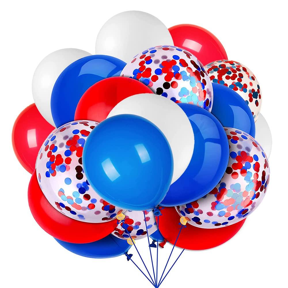 OTMVicor 20pcs 12inch Red White Blue Color Balloons, Transparent Balloons with Inner Confetti Latex Balloons for Birthday Wedding National Day Special Event King Charles III Coronation Decoration