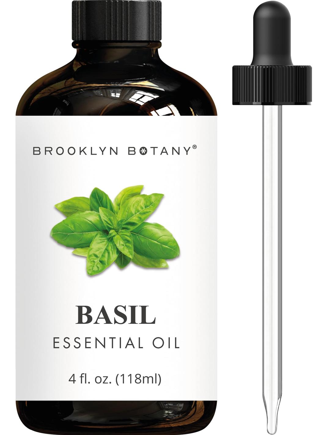 Brooklyn BotanyBasil Essential Oil - Huge 4 Fl Oz - 100% Pure and Natural - Premium Grade with Dropper - for Aromatherapy and Diffuser