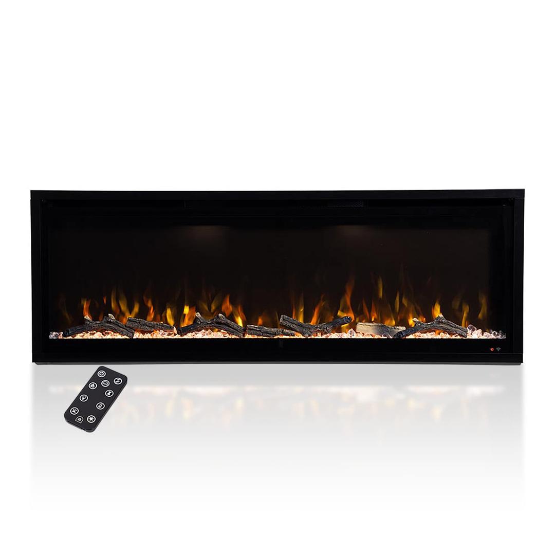 Modern Ember Aerus 50 Inch Smart Linear Electric Fireplace - Recessed in-Wall and Wall-Mount, Multiple Flame Colors, Compatible with Alexa and Google Assistant, Black,