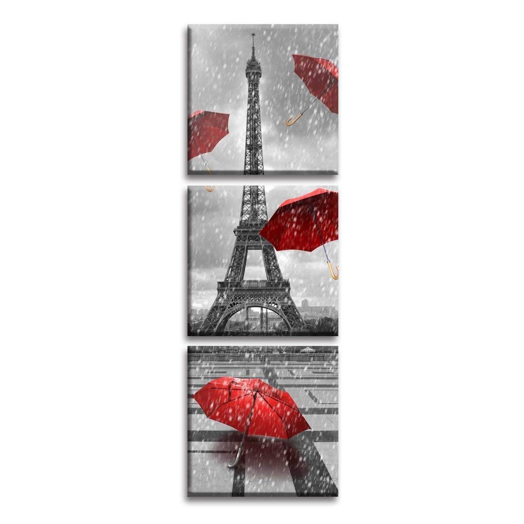 S-ANT Paris Eiffel Tower Art Paintings Red Umbrellas Flying on The Rain Wall Decor Posters Print on Canvas (1212inch3), Multi