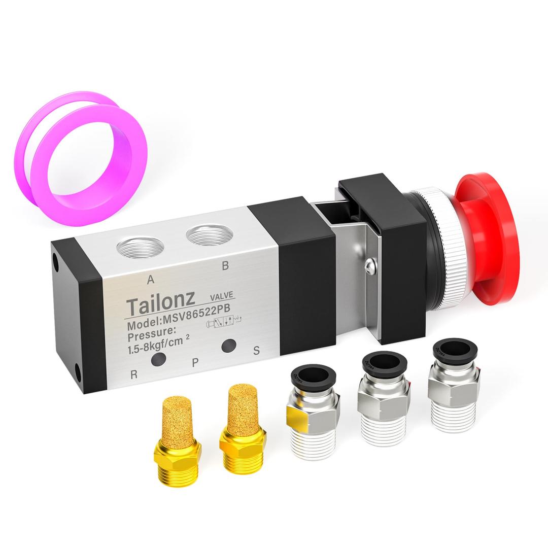 TAILONZ PNEUMATIC 1/4”NPT Automatic reset type Push Button 5 Way 2 Position Pneumatic Control Mechanical Valve