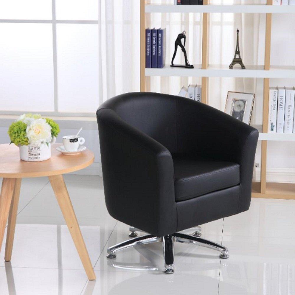 Designer Leather Swivel Tub Chair Armchair Dining Living Room Office Reception (Black)