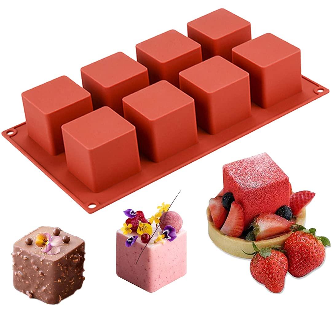 JOERSH Cube Cake Silicone Mold | 2" x 2" x 2" 3D Square Mousse Cake Baking Mold, French Dessert Molds for Chocolate Brownie Bites, Pastry, Jello, Ice Cream Cube, 8-Cavity