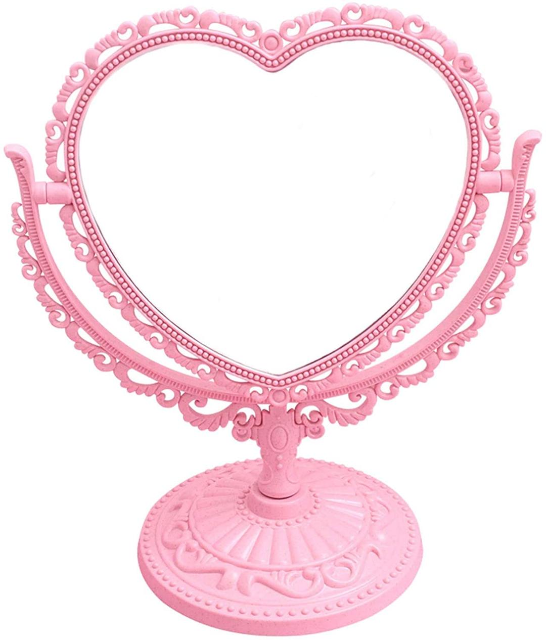 7-Inch Lovely Heart Mirror 360 Degree Rotation Double Sided Magnifying Makeup Mirror I Bathroom Bedroom Vanity Mirror I Danish Pastel Aesthetic Room Décor (Pink)