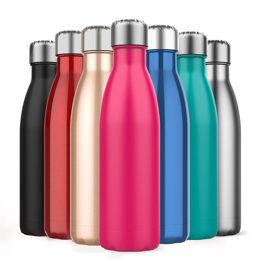 EMIUP 500ml Insulated Water Bottle, Double Wall Stainless Steel Vacuum Bottle Keep 24 Hours Cold & 18 Hours Hot - BPA Free for Outdoor Sports, Fitness, Hiking, Camping, Office,School (Pink)