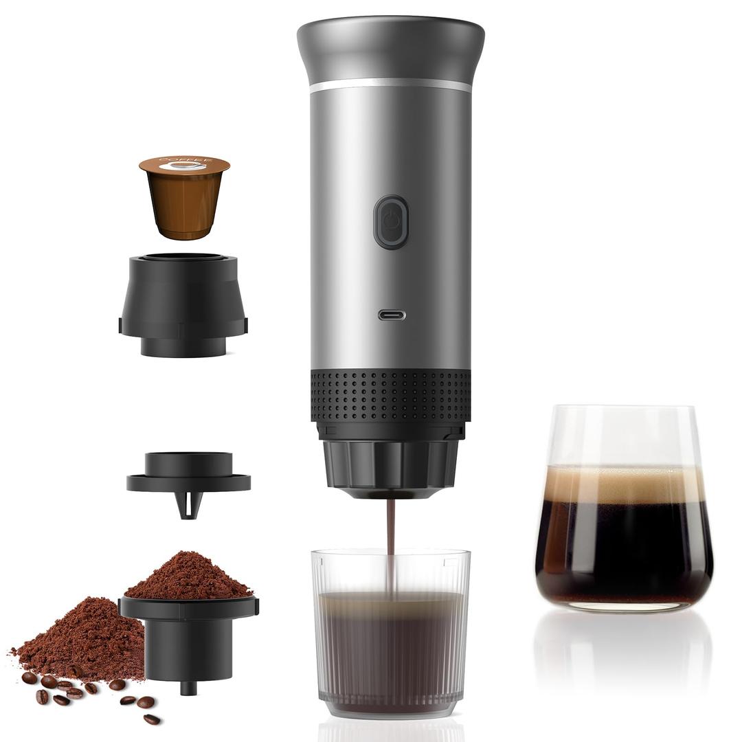 Zcyge Portable Coffee Maker Espresso Machines, Mini Travel Camping Coffee Makers, Battery Portable Espresso Self-Heating Car Coffee Maker With Ground Coffee & NS Capsule