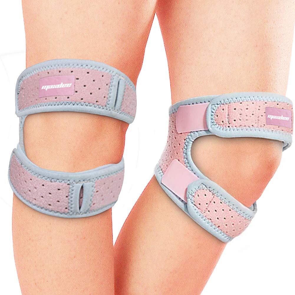 Maxdee 2 Pack Patella Knee Strap, Knee Pain Relief with 3D Silicone Adjustable Knee Band, Knee Brace Stabilizer for Men & Women for Running,Hiking,Weightlifting, Basketball,Riding,Volleyball, Pink